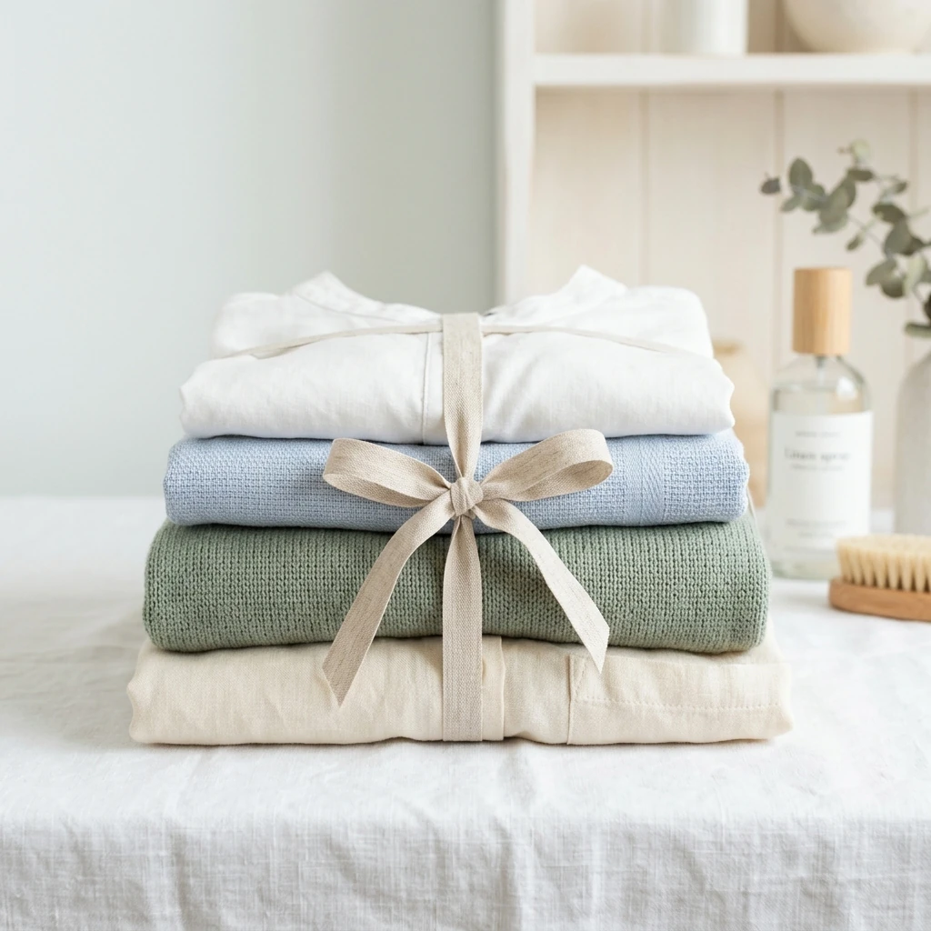 Premium folded garments prepared for garment care